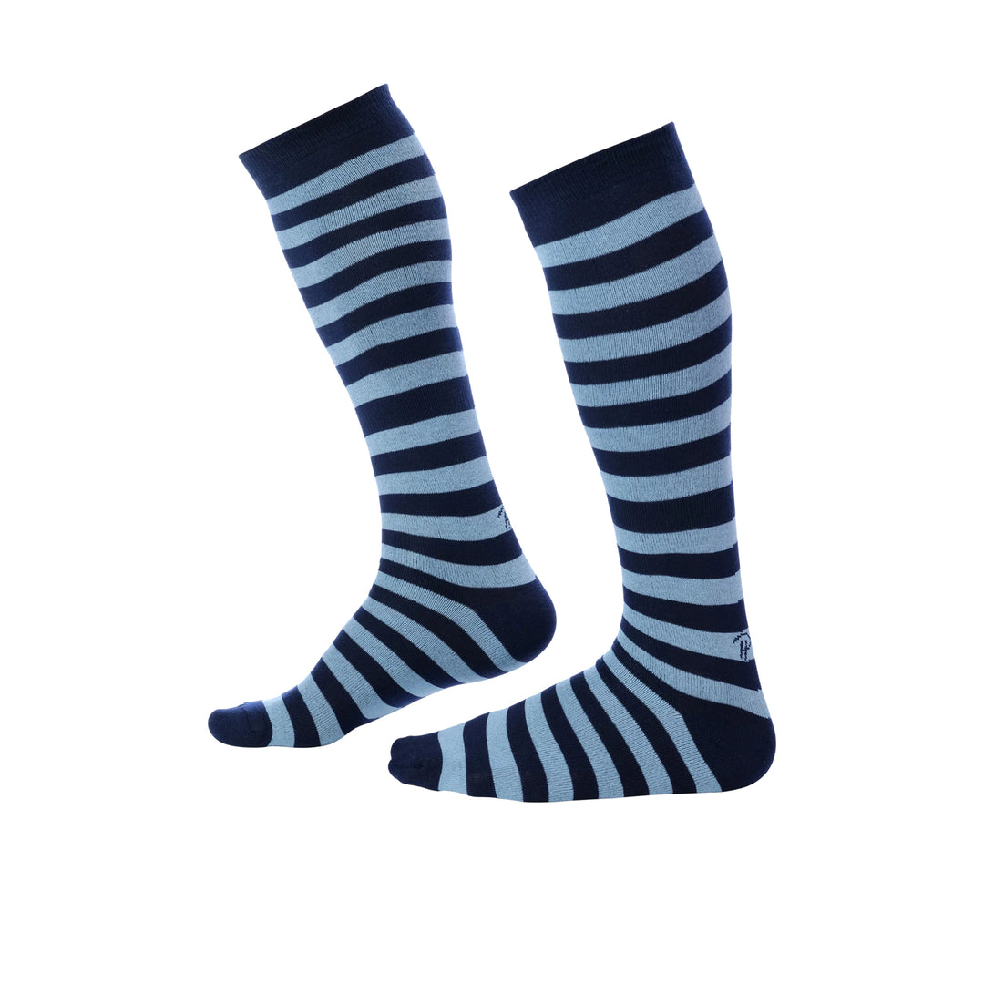 Pair of Pierre Henry light blue and navy blue stripes Over the Calf Dress Socks