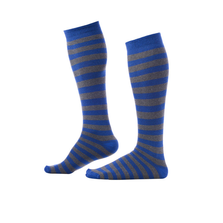 Pair of Pierre Henry gray and royal blue stripes Over the Calf Dress Socks