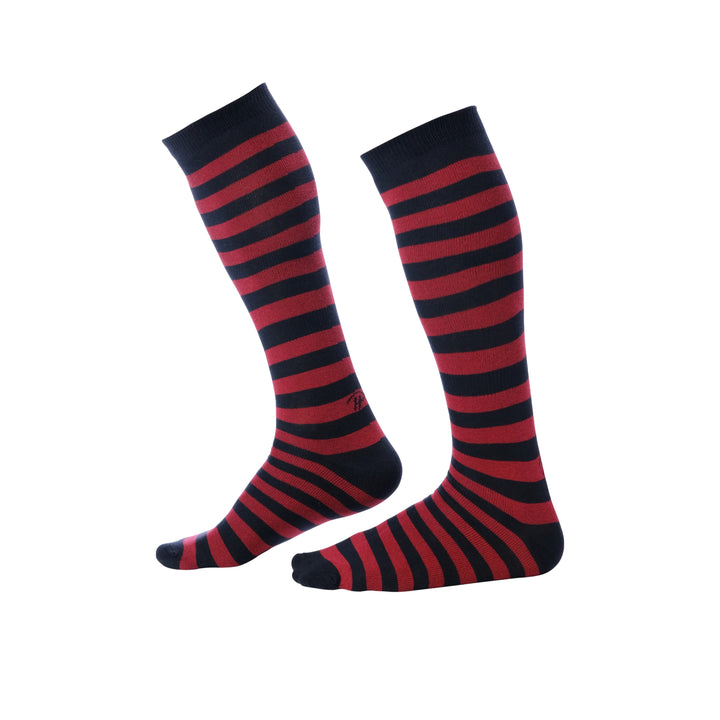 Pair of Pierre Henry red and black stripes Over the Calf Dress Socks