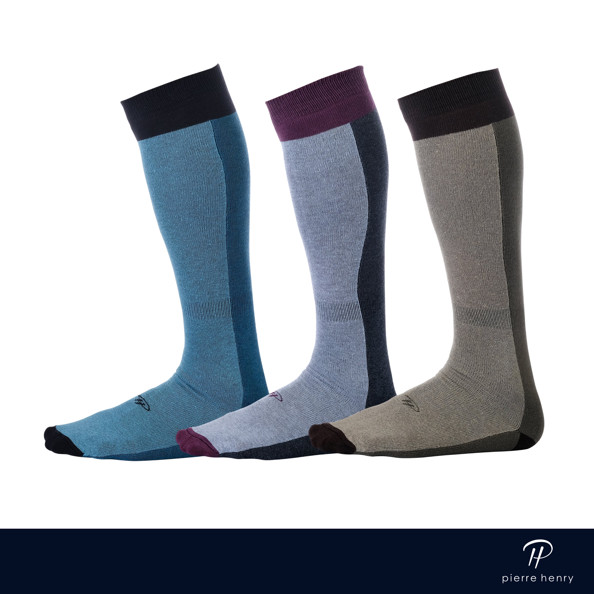 light blue dress socks with blue stripe, light grey dress socks with navy stripe, light brown dress socks with beige stripe