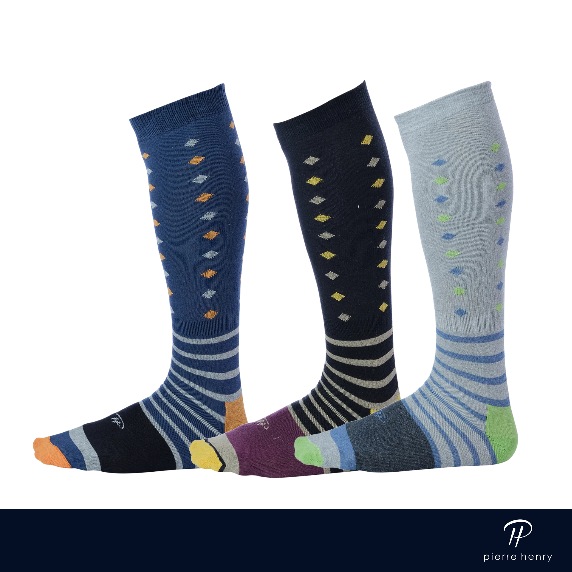 dark blue dress socks with diamonds and stripes, black dress socks with diamonds and stripes, light blue dress socks with diamonds and stripes