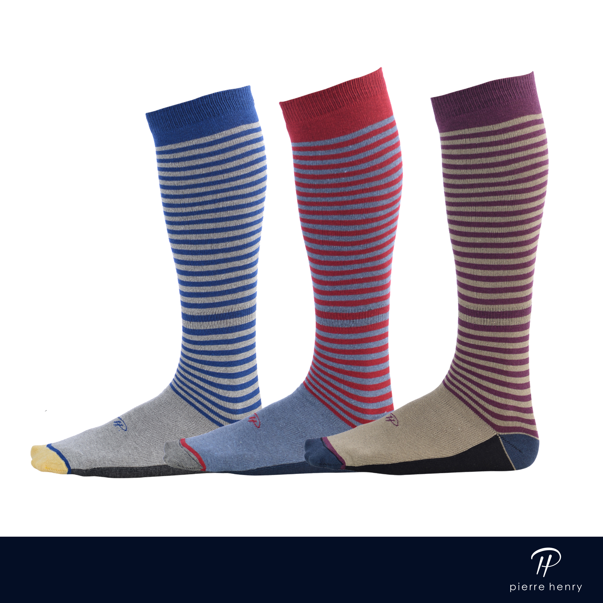 blue and light grey striped dress socks, red and royal blue striped dress socks, purple and beige striped dress socks