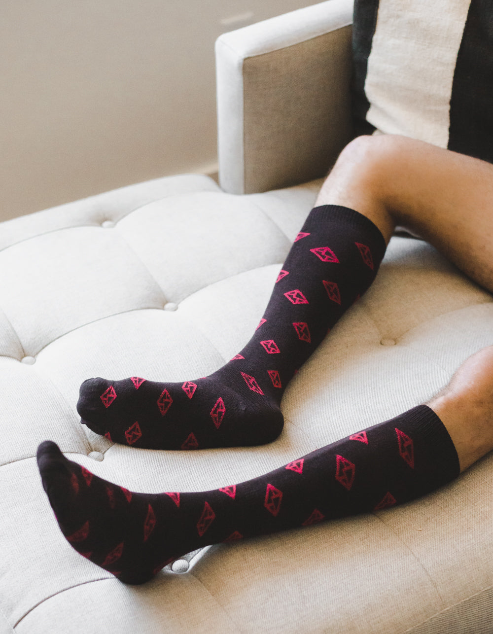 dark brown over the calf dress socks with red envelope print