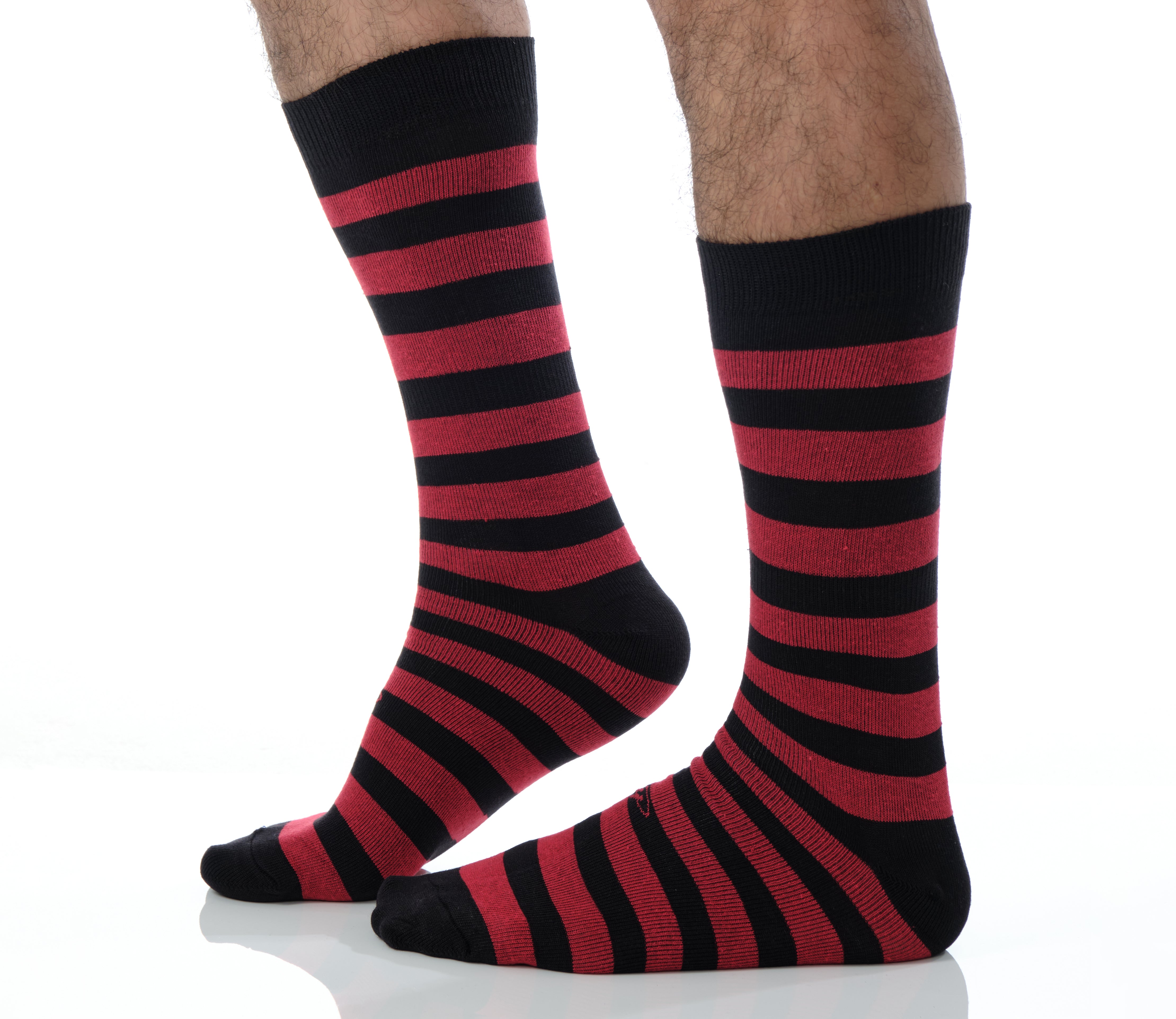 black and red striped mid calf dress socks