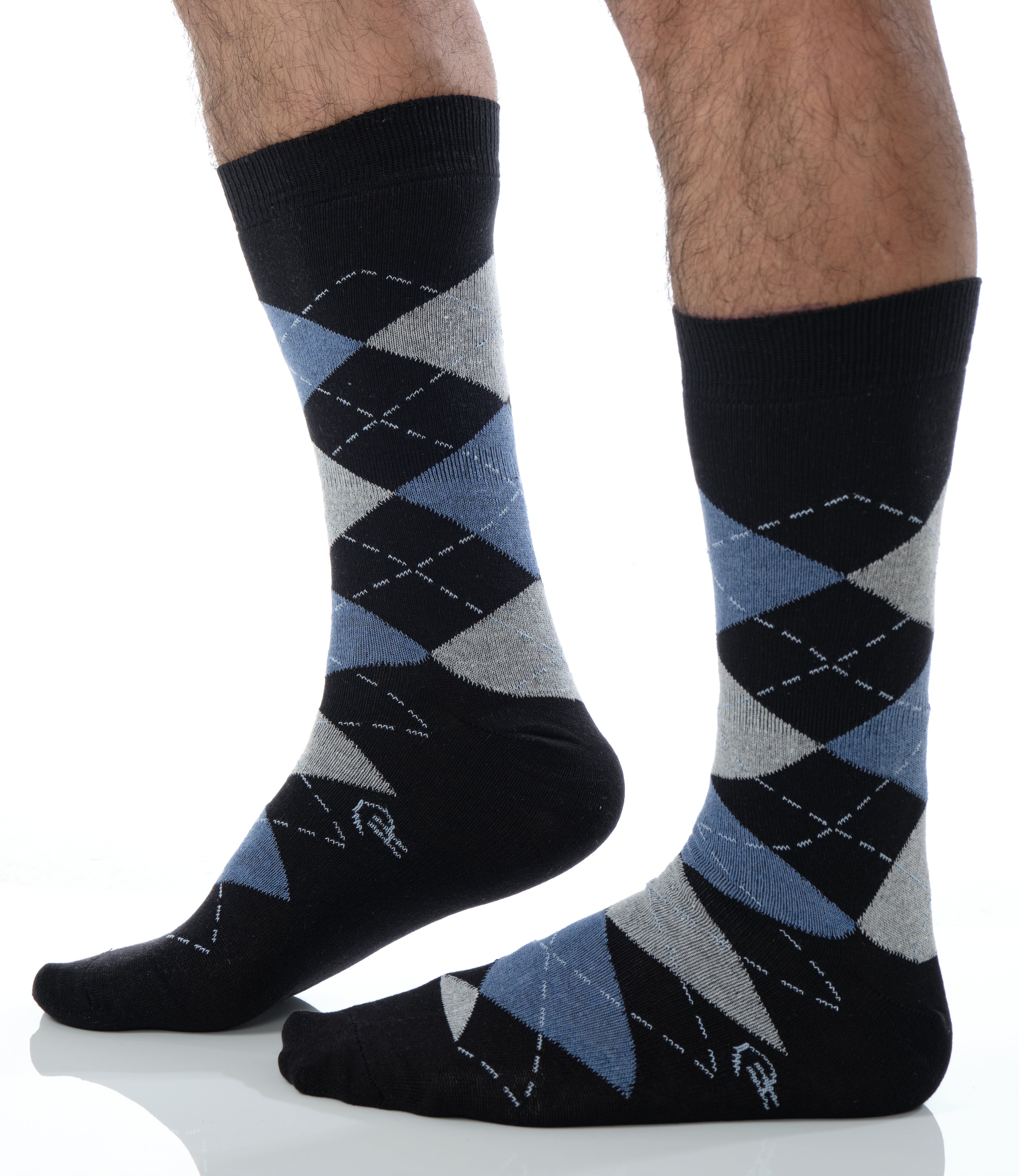 black light grey and light blue argyle mid calf dress socks