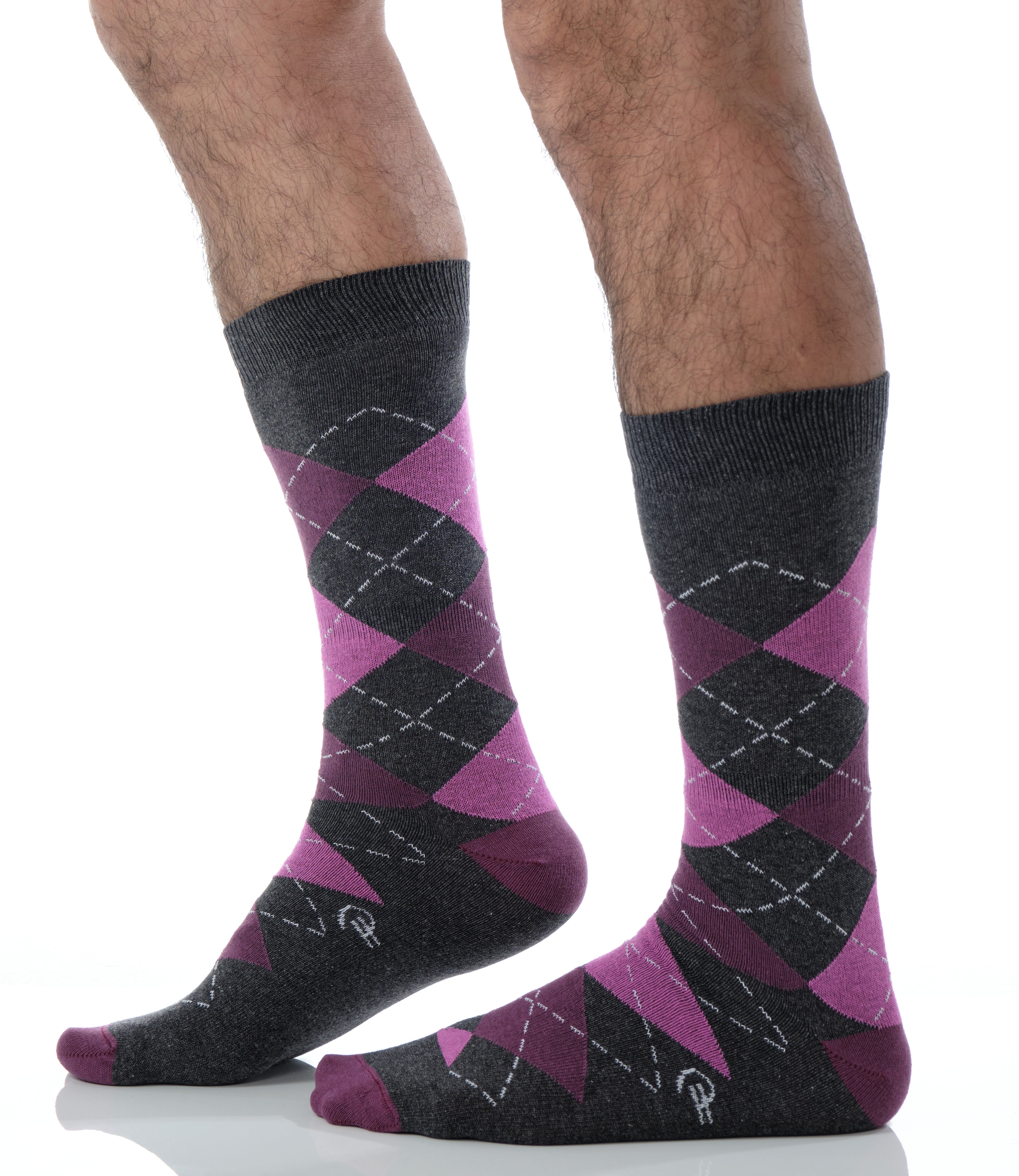 dark grey pink and burgundy argyle mid calf dress socks