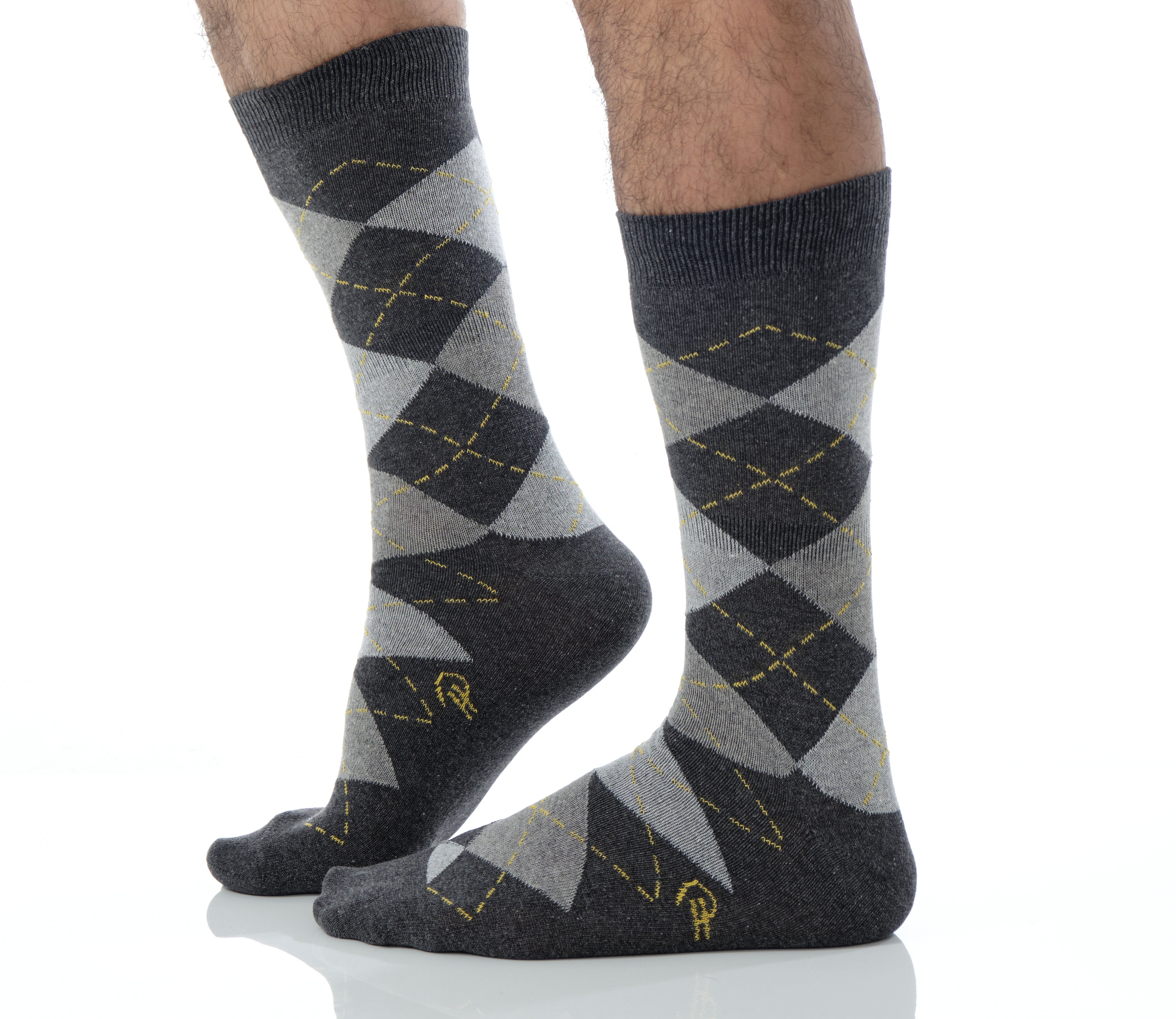 grey and light grey argyle mid calf dress socks