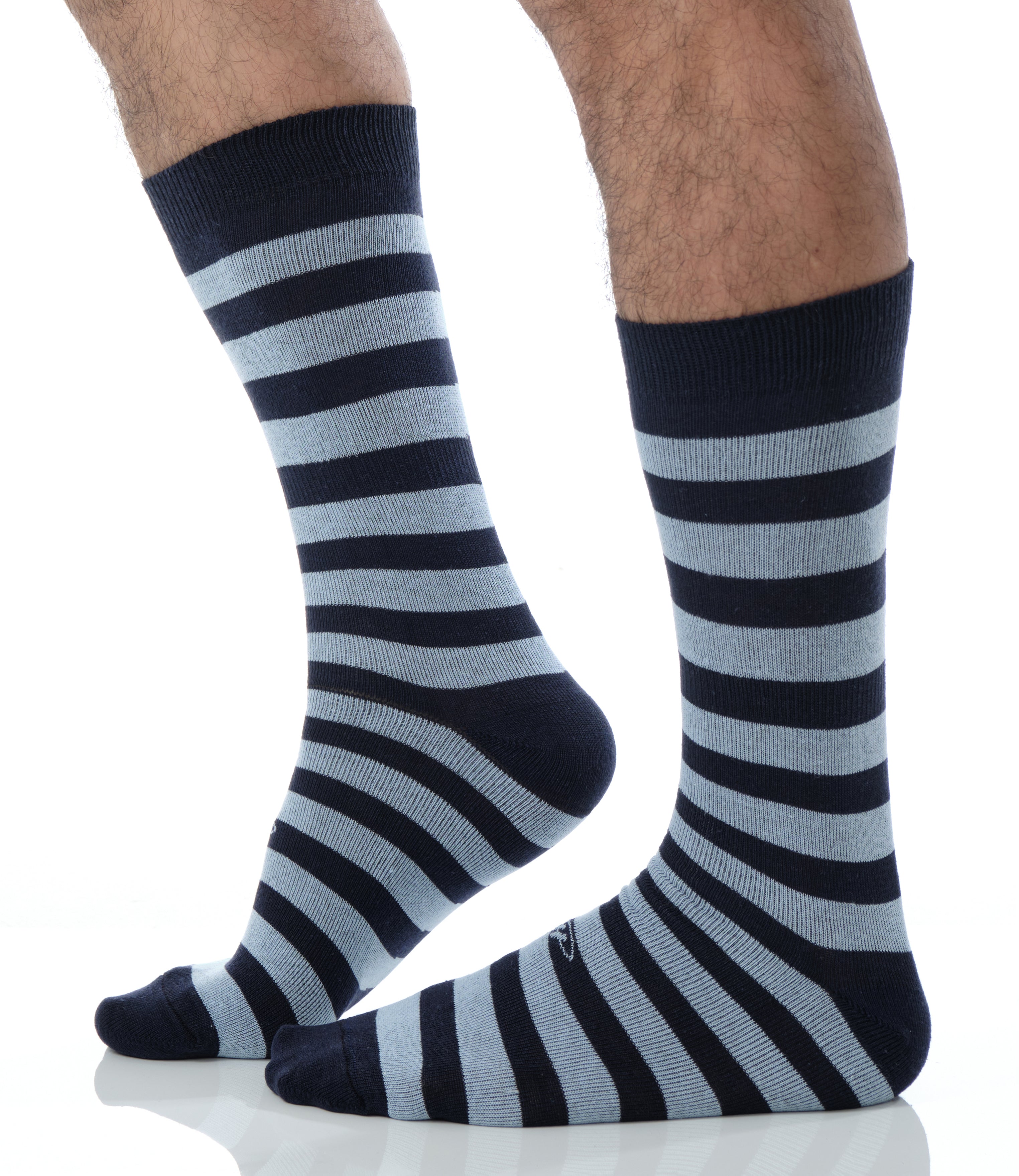 light blue and navy blue mid calf dress socks