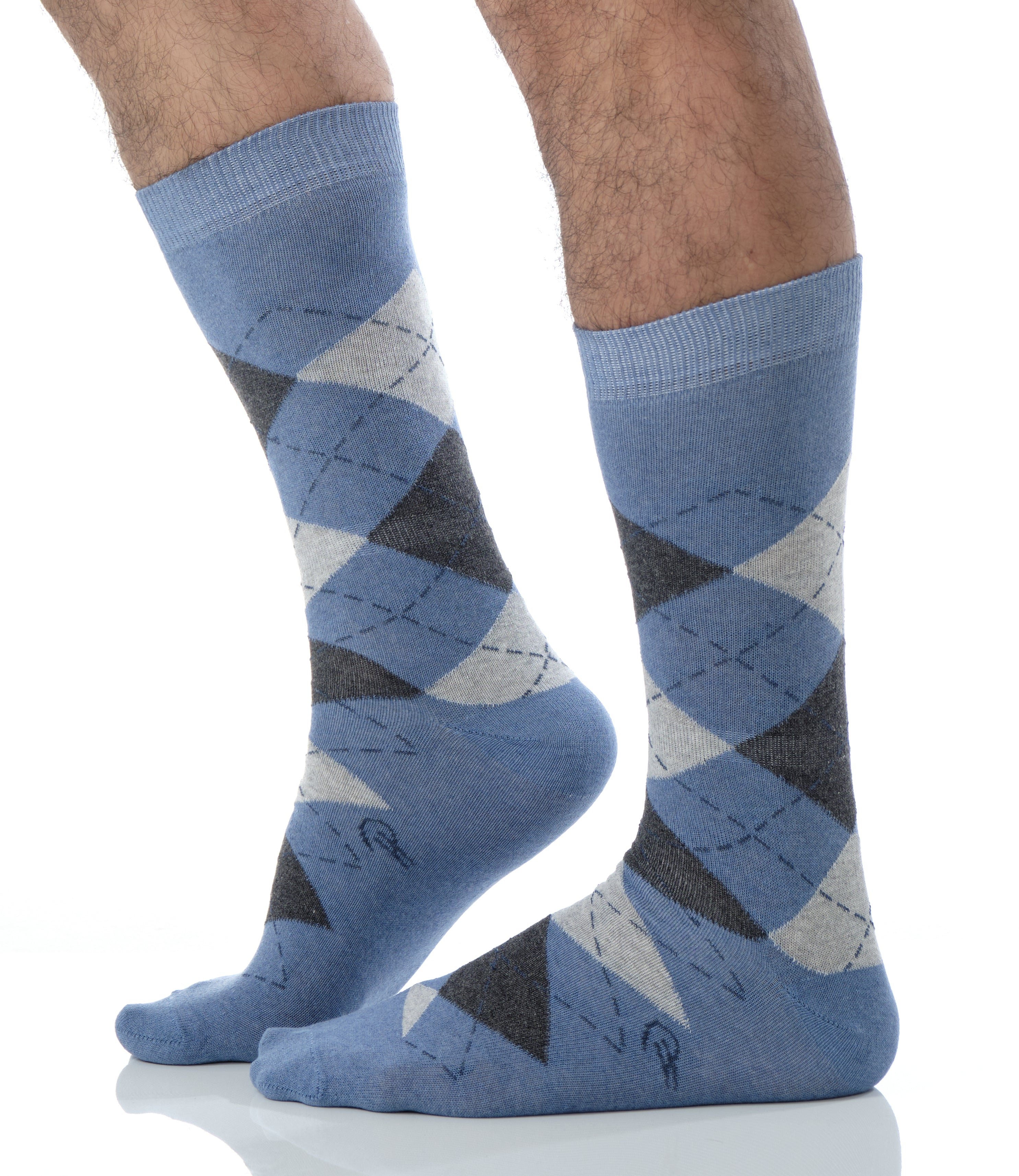 light blue beige and grey argyle mid calf dress socks