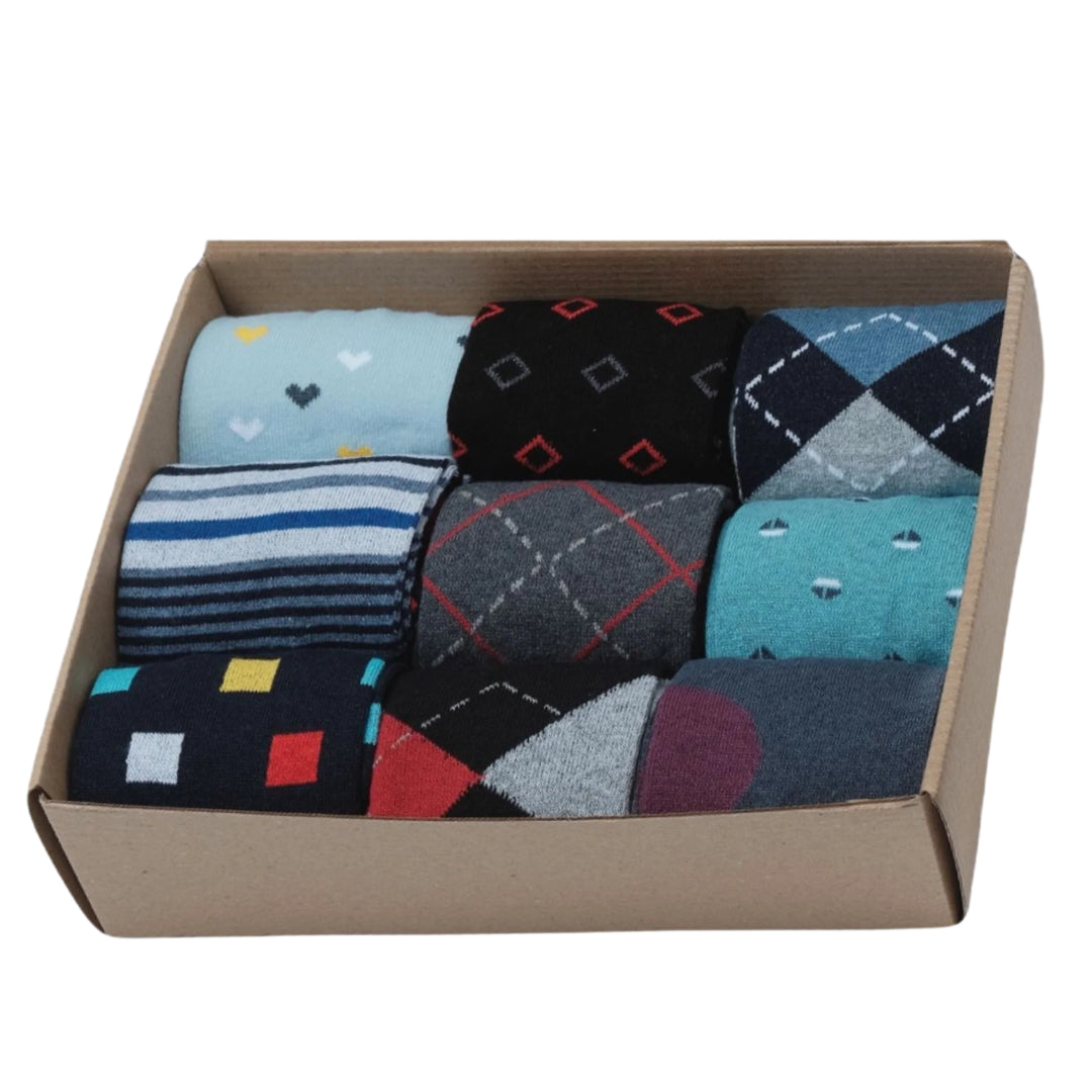 box of dress socks for men, light blue dress socks, grey dress socks, argyle dress socks, different patterned dress socks