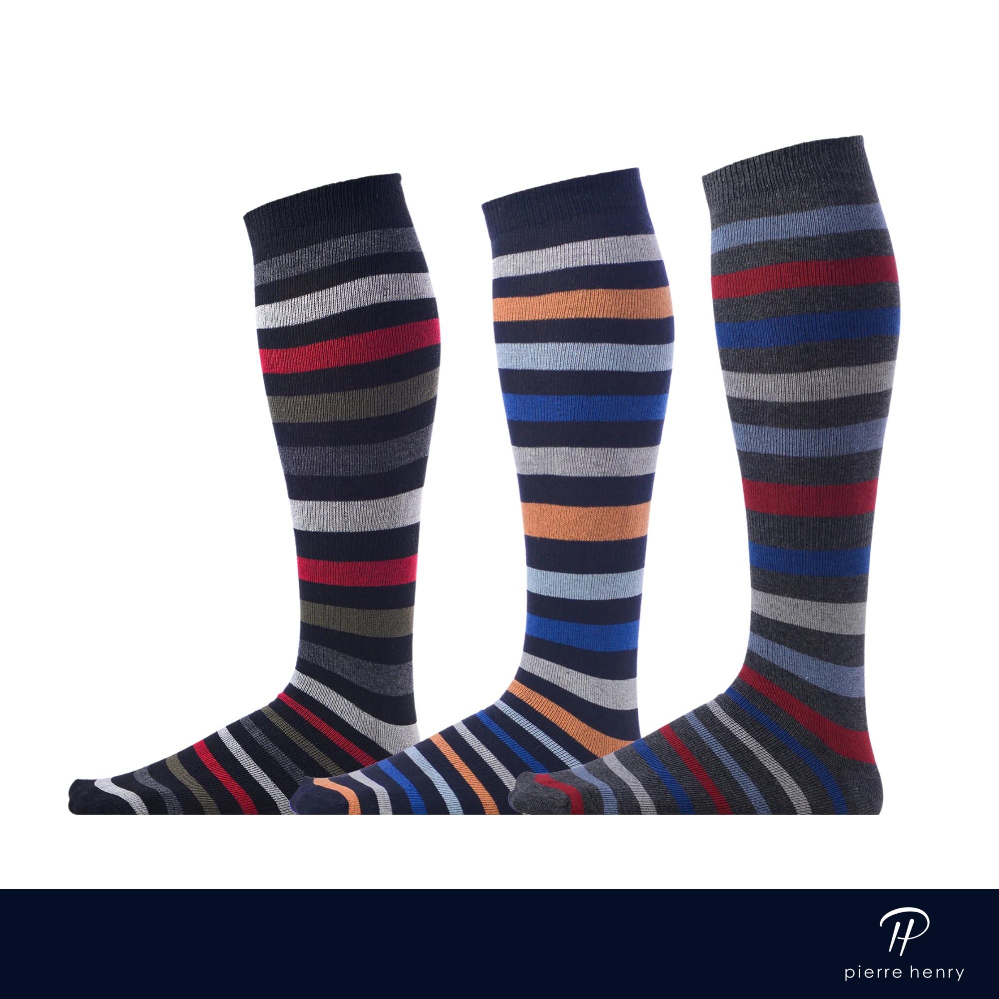 black grey red and taupe colored striped dress socks, navy light grey orange and blue dress socks, grey blue red and light brown dress socks