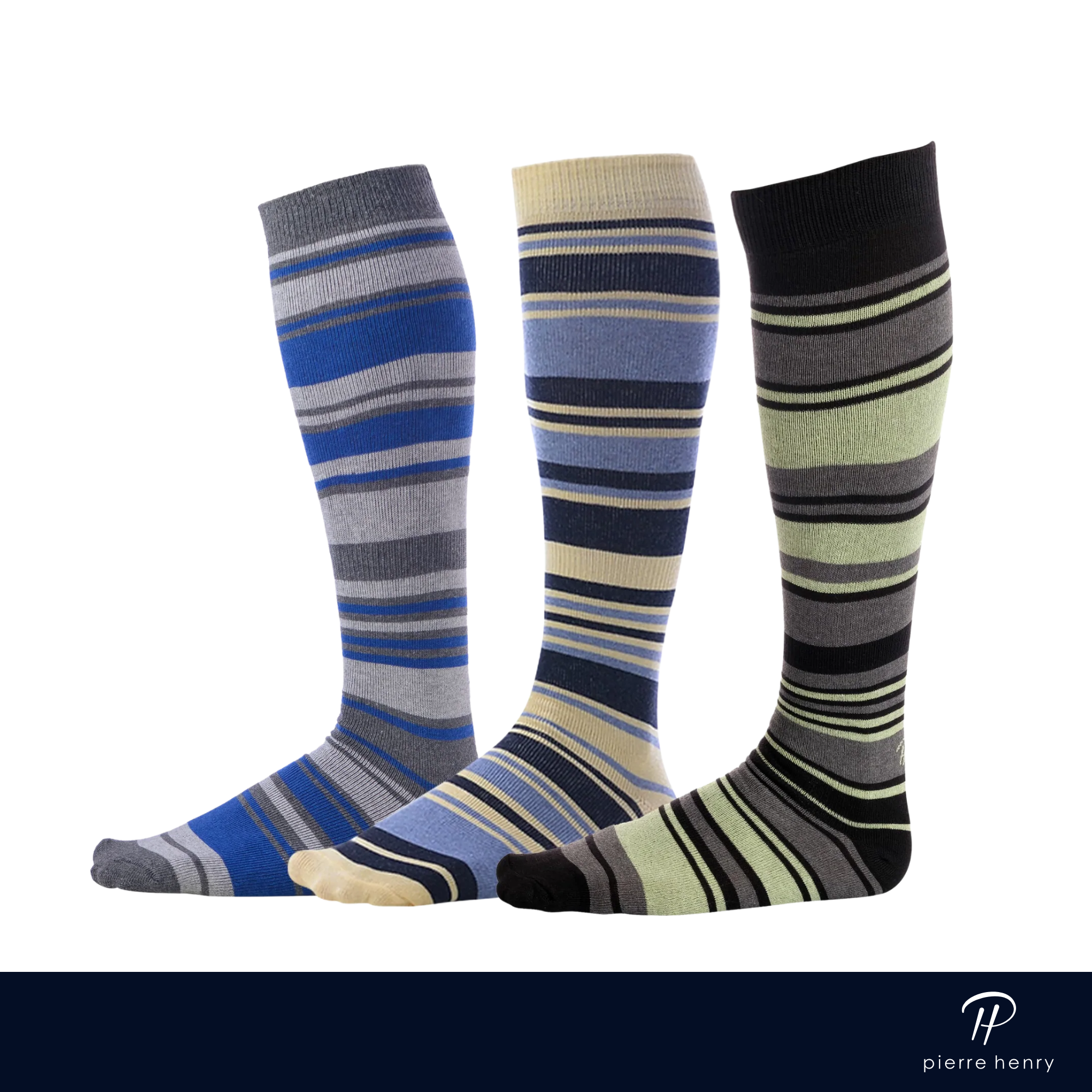 blue and grey over the calf dress socks, beige navy and light blue over the calf dress socks, black grey and jade lime over the calf dress socks