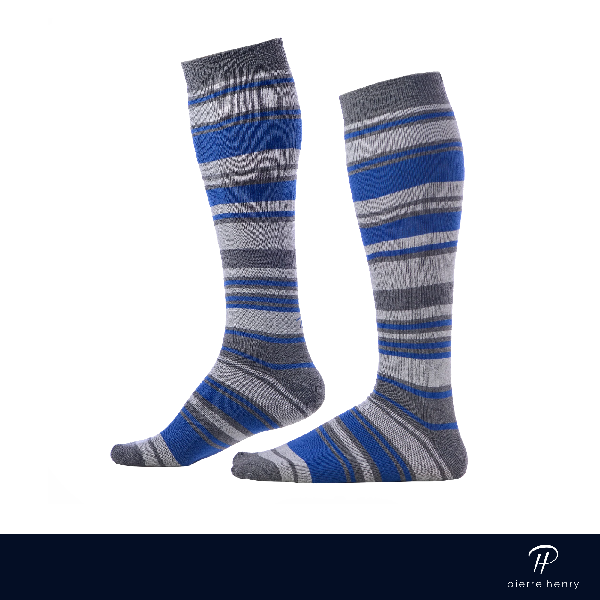 grey blue and light grey striped over the calf dress socks
