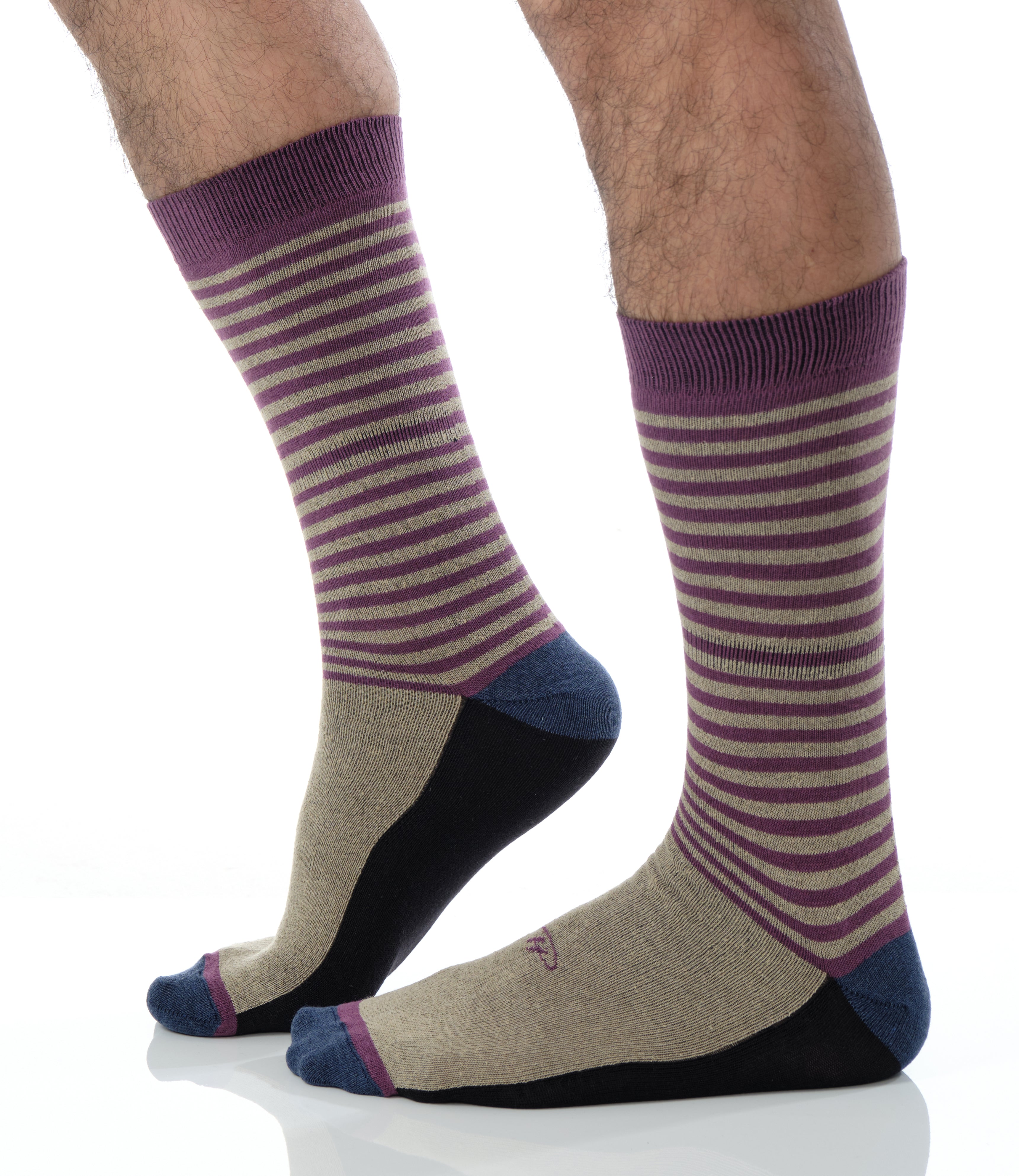 beige mid calf dress socks with burgundy stripes