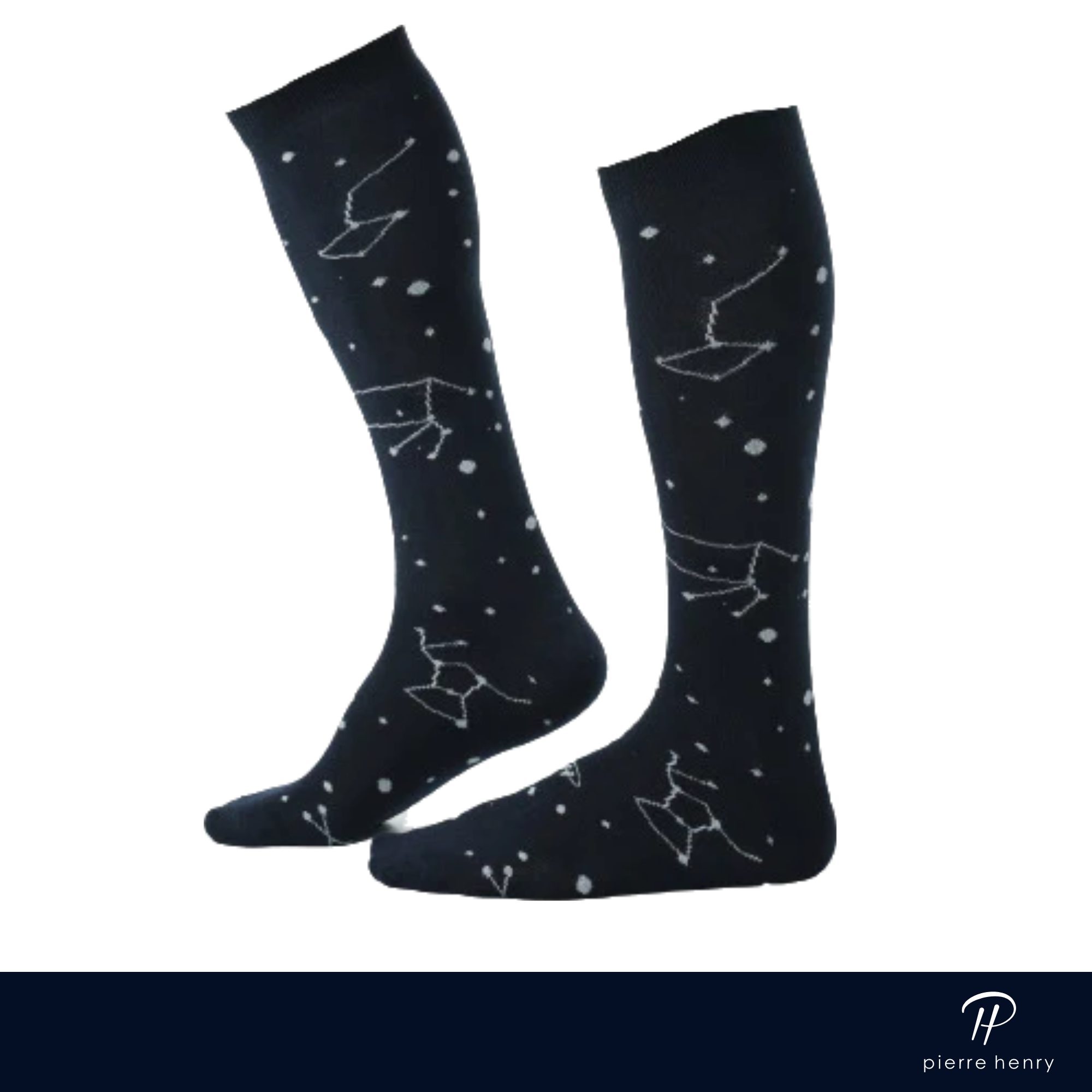 black over the calf dress socks with white star and constellation pattern