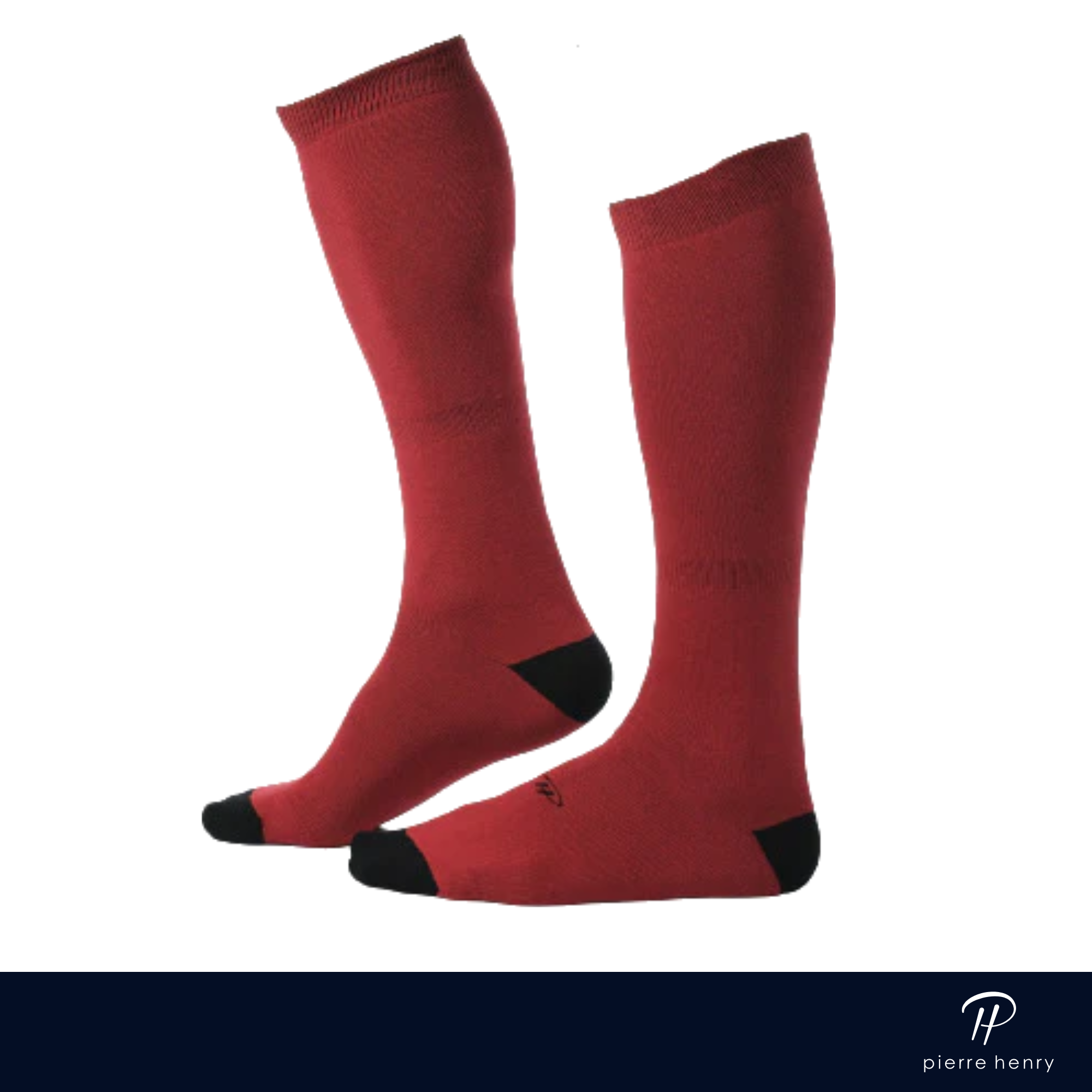solid red over the calf dress socks with black toe and heel