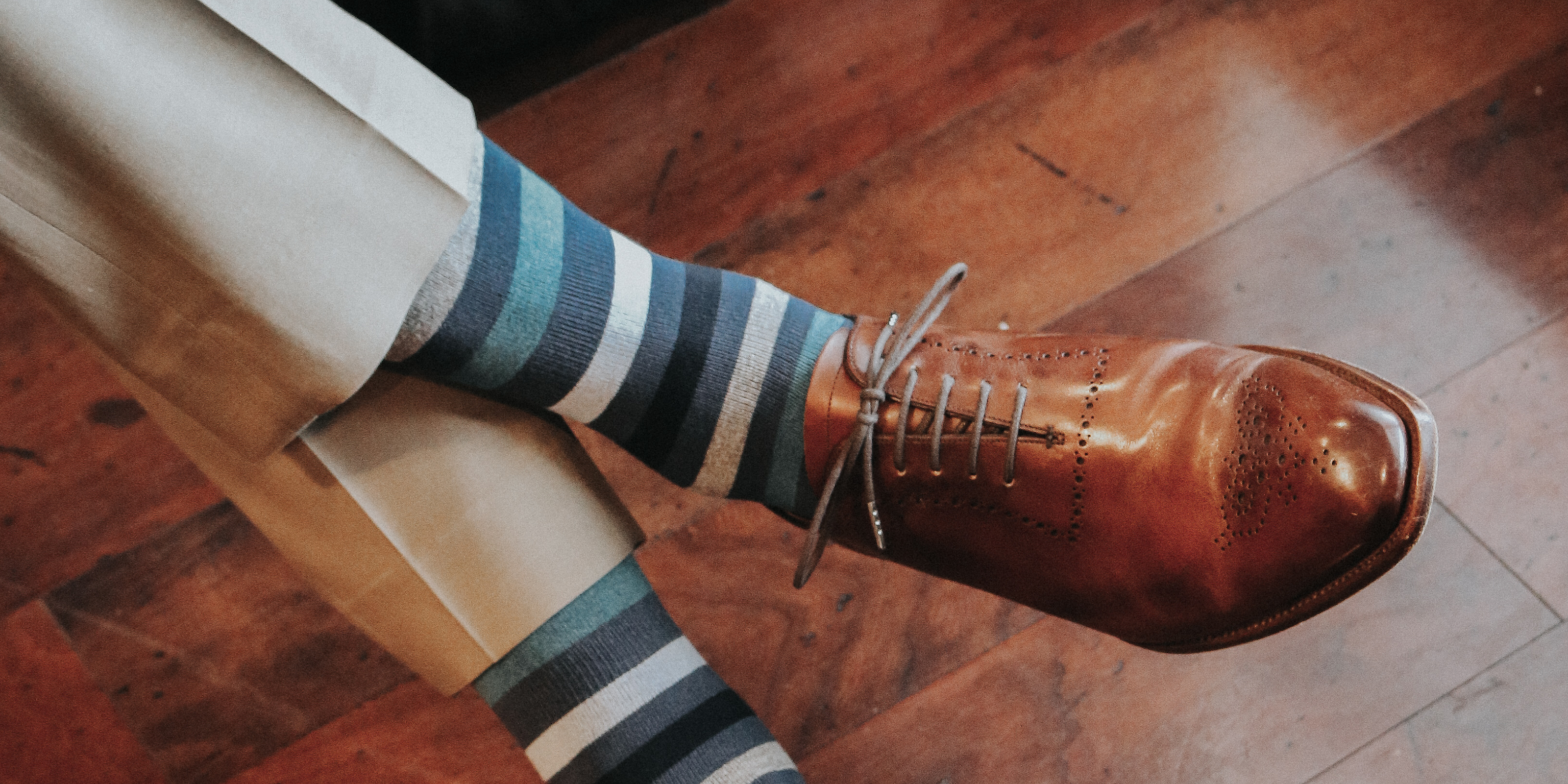 striped grey black beige and greenish grey over the calf dress socks