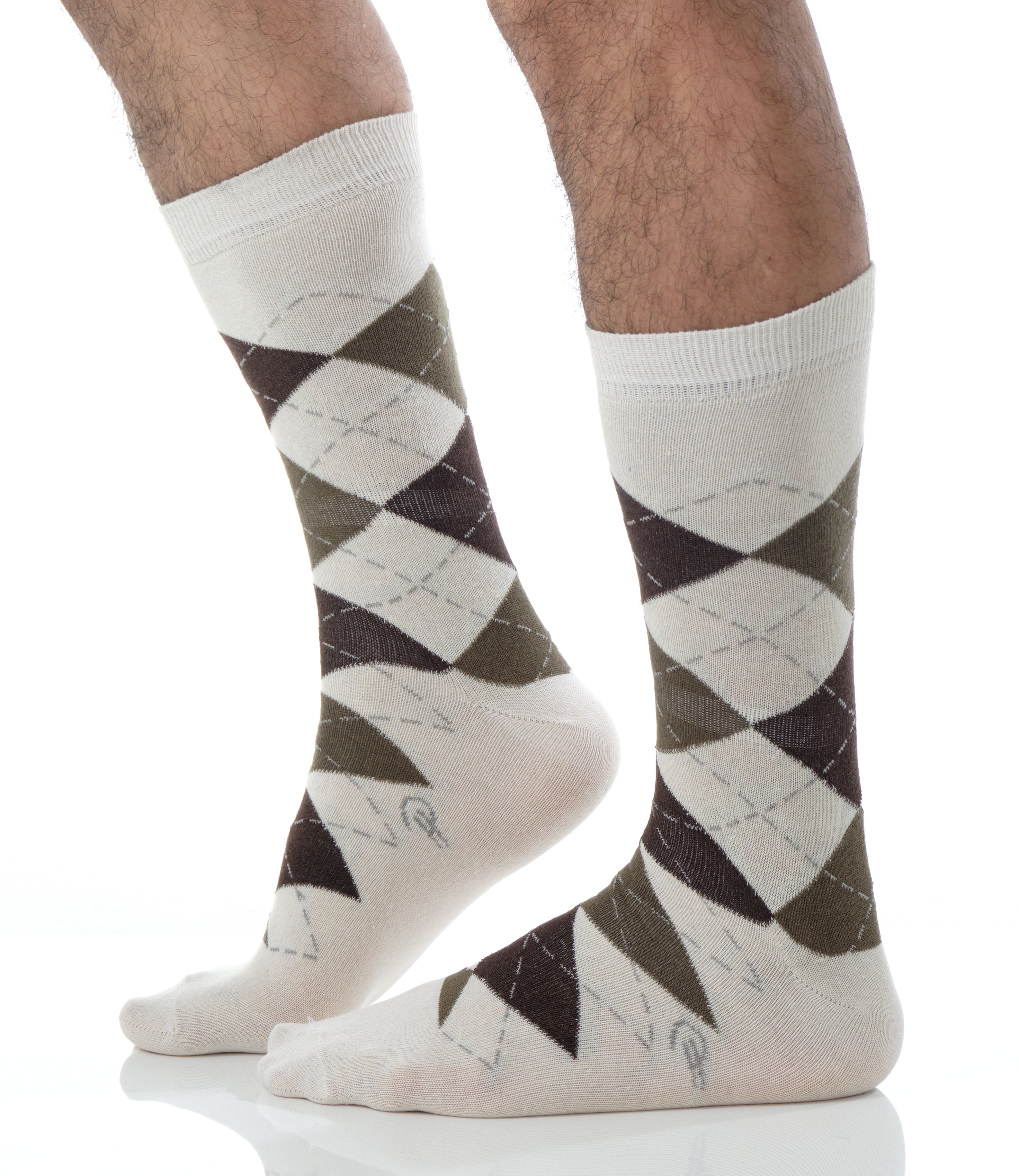 white and brown mid calf dress socks