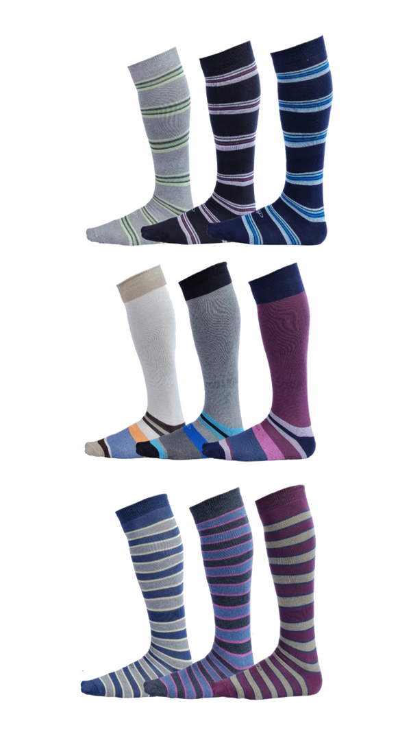 The Back from PTO Collection - striped over the calf dress socks