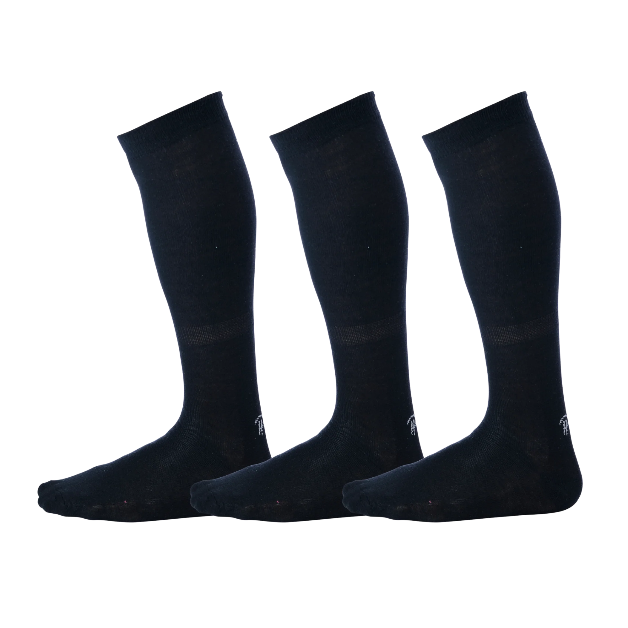 three pairs of solid black over the calf dress socks