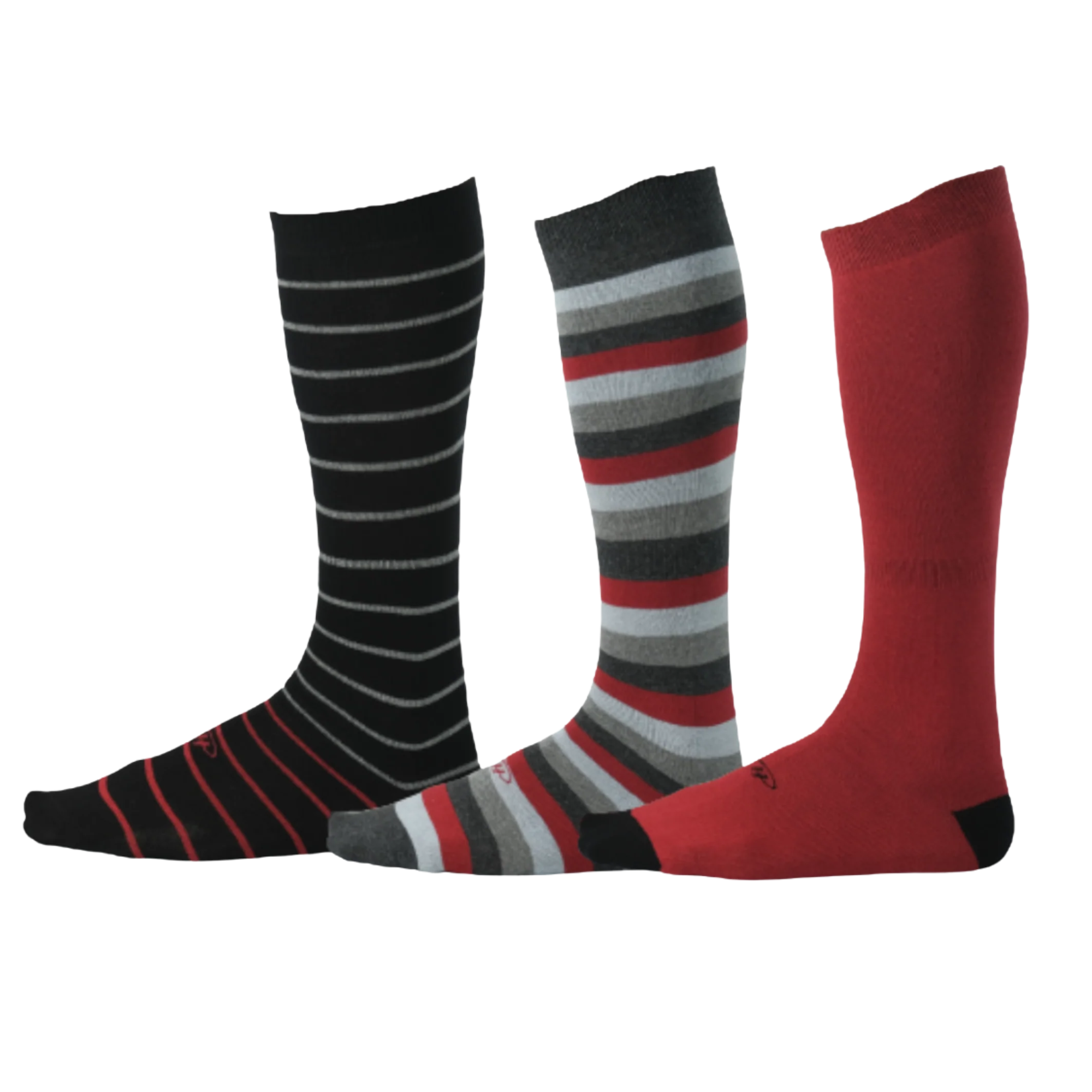black dress socks with stripes, light grey red and brown striped dress socks, solid red dress socks