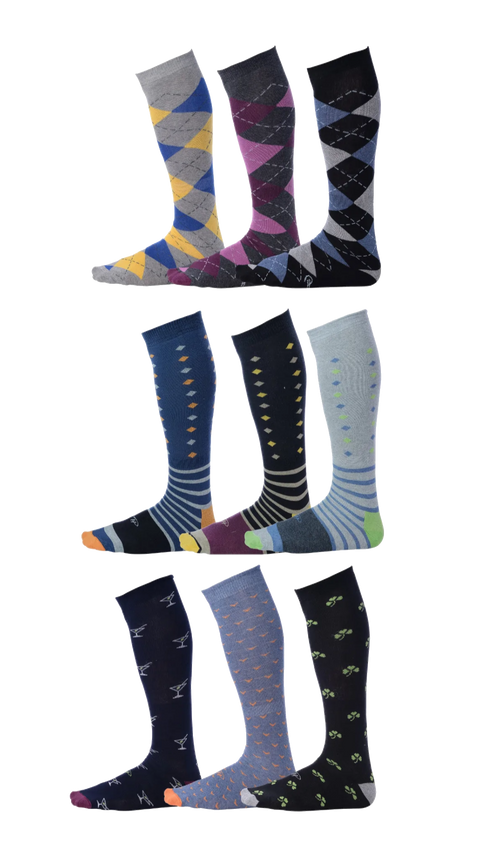 men's dress socks with designs Stacked (9 pairs) | Cotton Over the Calf Big & Tall (US 12-16) TEX 100 certified bamboo fashionsandfads on LTK suits for men Colour:Silver